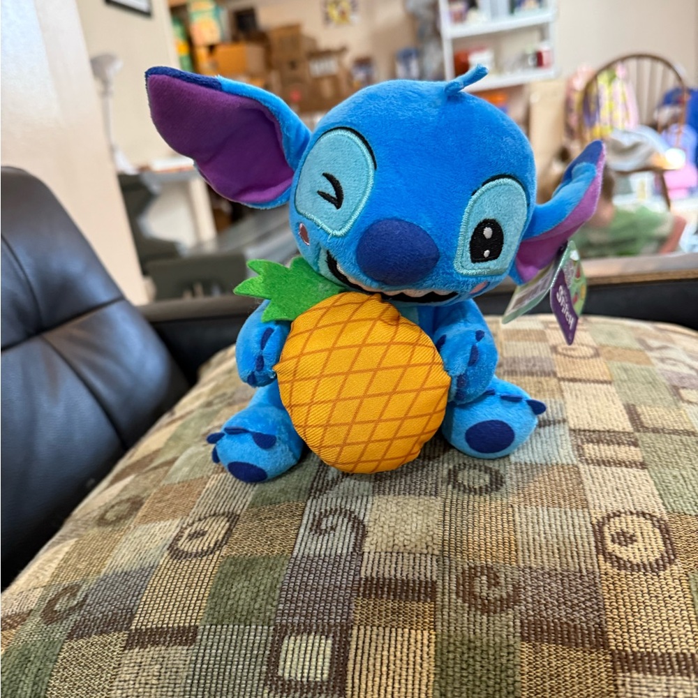 Disney Stitch Small Plush Stitch and Pineapple, Stuffed Animal, Blue, Alien